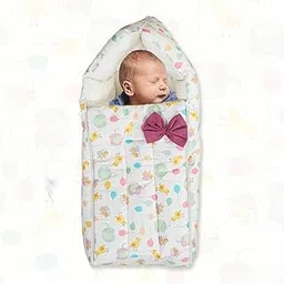 POLKA TOTS Balloon Printed Cotton Sateen Bow Baby Sleeping Bag Cum Baby Nest- Breathable Fabric for 0-6 Month, Travel-Friendly Newborn Sleeping Solution, Safe for Year-Round Use (Yellow,65X35X12cm)-picture-24