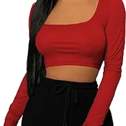 Women's Cotton Stylish Western Basic Solid Wear TV Oval Neck with Full/Long Sleeve Crop Top for Women L612-image-58