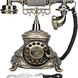 Rotary Dial Telephone, Bronzy Wired Fixed Line Telephones, Classic European Retro Landline Phone with Hands‑Free Vintage Candlestick Phone, Suitable for Home/Office/Gallery/Cafe/Bar Decor-image-43