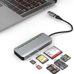 USB C USB 3.0 Multi Card Reader, 7 in 2 Memory Card Reader for SD SDXC SDHC/TF/CF CFI/XD/MS MMC with USB C/USB3.0 Adapter, 5Gbps Dual Ports Card Reader Compatible with Windows/Mac/Linux/Android image 1