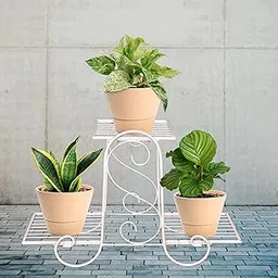 Neo Zakaria Indoor/Outdoor Plant Stand-Corner Metal Plant Shelf-Strong Potted Plant Stands-Iron Vertical Planter for Patio, Garden, Lawn, and Balcony (white)-image-7