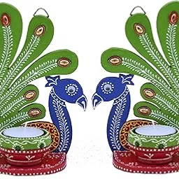 Saugat Traders Candle Set for Diwali Home Decoration - Peacock Design Tea Light Candle Holder Candle - Door Hanging-Wall Hanging-Deepawali Gift for Corporate Clients, Family & Friends-picture-16