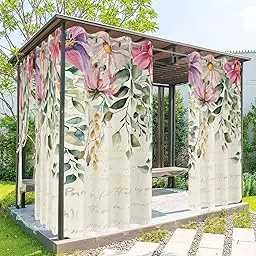 Outdoor Curtain for Patio Waterproof, Spring Summer Flowers Eucalyptus Leaves Outside Curtains with Grommet Top Curtain Panels Drapes for Pergola, Gazebo, Balcony 54" W x 84" L 1 Pcs-picture-17