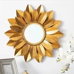 Flower Petal Design Round Wall Mirror – Modern Decorative Metal Mirror for Living Room, Bedroom, or Entryway Décor (Gold)-image-49
