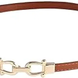 syga Women'S Slim Leather Waist Belt With Golden Horsebit Buckle – Adjustable And Elegant Belt For Dresses, Jeans, And Skirts (Brown)-picture-10
