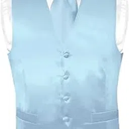 biagio Men's SILK Dress Vest & NeckTie Solid BABY BLUE Color Neck Tie Set-picture-29