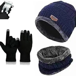 befall Winter Woolen Beanie Cap Hat Neck Warmer Scarf and Touch Screen Supported Mittens Woolen Gloves Set Combo Skull Cap for Men Women/Winter Cap for Men-picture-14
