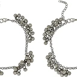 teejh Nazreen Silver Oxidised Ghungroo Anklet-picture-21