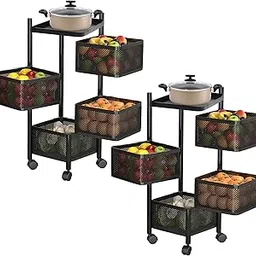Homestic Pack of 2 Storage Rack | 4-Layer Square Multipurpose Storage Trolley with Wheels | Revolving Vegetable Kitchen Rack | Kitchen Cabinet Spice Rack | Metal Fruit Storage Rack | Black-picture-26