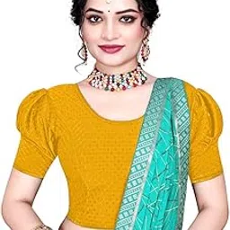 scube designs Stretchable Round Neck Cotton Lycra Half Sleeves Saree Blouse Readymade Crop Top Choli for Girls & Womens-picture-42