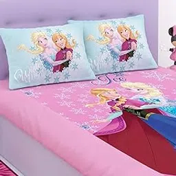 Athom Trendz Living Disney Frozen Make Your Own Magic Pink Cotton Double Bedsheet Set- King Size-picture-12