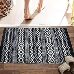 Door Mat, Anti-Skid Cotton Blend Kitchen Rugs, 60 x 40 cm, Multi Color Mix N Match Design, Best Kitchen Accessories Items for Home & Bathroom, Perfect Door mats for Home | Ethnic | (Black)-picture-20