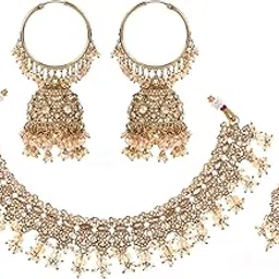 zarmar fashion Jewellery Antique Gold Jhumka Bridal Necklace Set with Earrings & Maang Tikka-picture-45