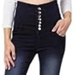 Women Casual Denim Jeans High Waist Black 28-picture-19