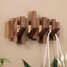 XSOURCE Foldable Multi-Hook Hanger for Coats, Bags, Hats, Towels Modern Teak Wooden Wall Mounted Hook Rack Stylish Space-Saving Organizer for Entryway, Bedroom, Bathroom, Office (4 Hook)-image-56