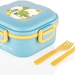 Relanta Quick Bite Dino Delight Lunch Box with 3 Compartment Fork & Spoon BPA Free Food Grade Ideal for Kids School, Picnic & Outdoor- 800ml Blue, Plastic (Blue)-picture-16