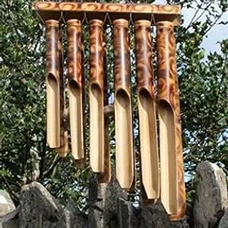 SavyWoods Modern Bamboo Garden Wind Chimes, 12 Tubes, Antique Marbled Brown and Natural Finish, Outdoor Musical Decor for Home, Office, Garden, Balcony, Patio or Outdoor Décor-image-4