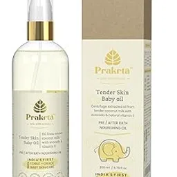 Prakrta Tender Skin Baby Oil 200ml - Virgin Coconut Oil with Vitamin E & Avocado Extract | Nourishing & gentle baby care | 100% natural, edible-grade | bottle with pump-image-3