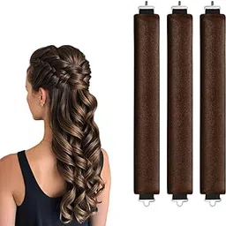VIVIAN Overnight Curls Heatless Hair Curler No Heat Satin Heatless Curling Rods Foam Sponge Hair Rollers for Short Long Hair Care Styling Tools - Brown (Pack of 3)-image-22