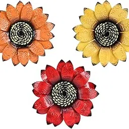 YEAHOME Sunflower Wall Decor - 9 inch Metal Flower Wall Art Decorations, Sunflower Yard Garden Decor Hanging for Kitchen, Bathroom, Bedroom, Set of 3 Handmade Gift for Home, Indoor or Outdoor-image-35