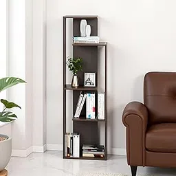 Carren Wooden Bookshelf for Living Room & Office � 4 Tier Open Storage Book Shelf Organizer | Modern Corner Display Rack | Compact Freestanding Book Rack (140 x 43 x 25 CM) � Wenge-picture-14