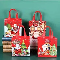 Le Delite 6-Piece Christmas Gift Bags - Santa Theme Goody Bags for Candy, Chocolates, Cakes & More - Woven Cotton Bags for Family, Friends & Relatives - Merry Xmas Return Gifts-picture-31