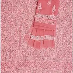 ada Hand Embroidered Lucknowi Chikankari Unstitched Georgette Dress Material Suit Piece with Dupatta for Women 01A878898 Carrot Pink-picture-31