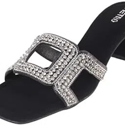 metro Women Faux Leather Embellished Party Slides-picture-24
