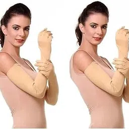 outfitx Womens Hand Protection Long Gloves Sun Protection Gloves Hand Long Gloves Cotton Arm Sleeves Summer Gloves For Driving Or Sports (Pack of 2 Pair) (Beige)-picture-19