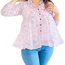 Afreen Top Fashion Georgette Round Neck Top for Women, Short Length 4 Pleated Makhi Printed Top, Full Sleeves Regular Fit |-picture-47