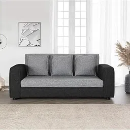 FURNY Prostyle 3 Seater Fabric Sofa Set - (Light Grey-Black)-image-18
