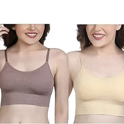 dyomnizy Women's Sports Bra Cotton & Spandex Lightly Padded Wire Free Everday Slip on Bra Fitness Free Size (Best for 28 to 34 Size) Combo Pack of 2 image 1