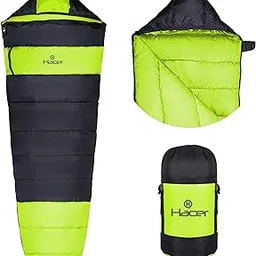 Hacer Khardunga La Camping Sleeping Bag with Secret Pocket Mummy Shape 210T Polyester +6 to +15 Degree Winter Hiking Trekking for Baby, Adults Men & Women (7 Ft, 1.2 KG, Light Green & Black)-picture-20