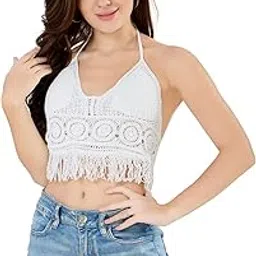 fabme Women's Padded Crochet Halter Crop Bra/Top-picture-55