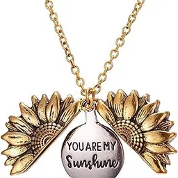 mahi You are My Sunshine' engraved Hidden Message Silver Golden Sunflower Pendant Locket for Women (PS1101854M)-picture-53