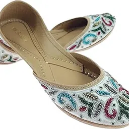 fulkari Women's Glory Genuine Soft Leather Embroidered Jutis | Bite and Pinch Free Jutti | Punjabi Formal Juttis | Girl's Wedding Flat Ladies Mojari | Formal Ethnic Juti |-picture-43