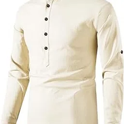 crowntail Pure Cotton Short Kurta Shirt for Men | Regular Fit | Full Sleeves | Mandarin Collar | Chinese Neck | A-Line | Solid Colours | Ideal for Casual, Ethnic & Formal Outfit | Beige-picture-52