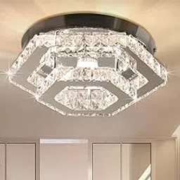 CRYSTARAIN 15Inch 2LayerHexa Warmwhite Crystal Chandelier for Living Room Modern Ceiling Light for Hall Dining Room Led Fixtures Hanging Ring Pendent Cr28-picture-32