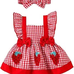 hopscotch Baby Girls Gingham Print Short Sleeves Red Bodysuits-picture-21