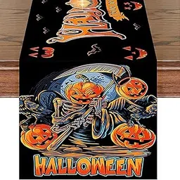 HASTHIP® Halloween Decorations Table Runner for 4-6 Seater Dining Table Evil Pumpkin Print Halloween Table Runner Indoor Washable Halloween Seasonal Fall Decorations (13 Inch X 72 Inch)-image-1