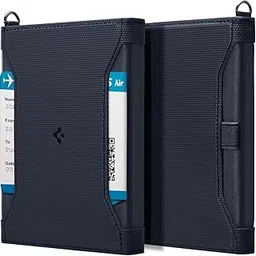 spigen Leather Passport Card Holder Passport Wallet Travel Documents Organizer Protector Passport Holder Travel Accessories with RFID Blocking Technology SIM Card Pin Included - Navy Blue image 1