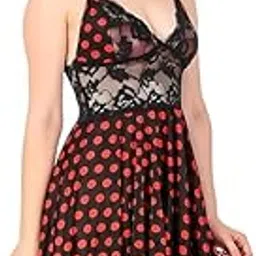 Women's Sexy Satin Polka Dots Above Knee Length Anniversary| Wedding Babydoll Night Dress Fit Size (28 to 38)-image-10