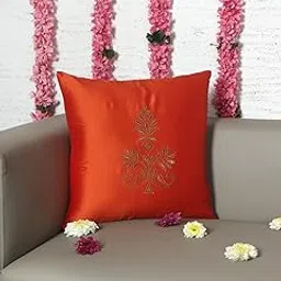 ZEBA World Cushion Cover for Sofa, Bed Polyester Motif Embroidery | Orange - 16x16in(40x40cm) (Pack of 1)-picture-28