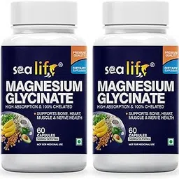 Sea Life Magnesium Glycinate 500 Mg Capsules|60 Veg Capsules Each | Magnesium Supplement | Improves Muscle & Nerve Function| Anti Stress Supplement | Better Sleep Quality | (Pack of-2)-image-17