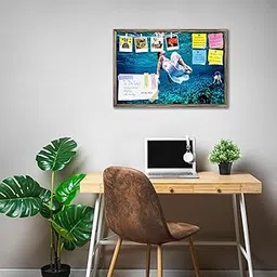 ArtzFolio Female Dancing Underwater | Bulletin Board Notice Pin Board | Vision Soft Board Combo with Thumb Push Pins & Sticky Notes | Antique Golden Frame | 30 x 20 inch (76 x 51 cms)-picture-35