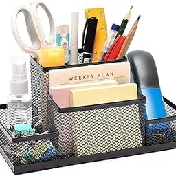 Compartment Metal Mesh Desk Organizer Stationary Storage Stand Pen, Pencil Holder For Office, Home, And Study Table (4 Compartment), Black-picture-19