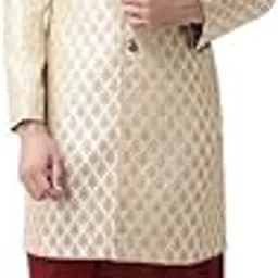 kisah Men's Indo-Western Sherwani Dhoti Set, Gold Silk Blend, Jacquard Regular Fit Mandarin Collar Long Sleeves-picture-16