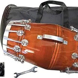 GT manufacturers Wooden Musical Dholak Instrument Drum Nuts & Bolt With Kit Carry Bag-image-3