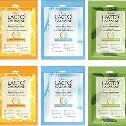 Lacto Calamine Face Sheet Masks | 180g (Pack of 6) Combo Pack | Face Sheet Masks with Vitamin C Serum, Hyaluronic Acid Serum & Green Tea Full Face Masks | Brightening, Hydrating, & Clarifying-image-88