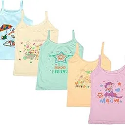 fashflow Pure Cotton Multicolor Cartoon Print Camisoles Vest Slip Samij Sando for Kids Baby Girls Combo Pack of 5.-picture-35